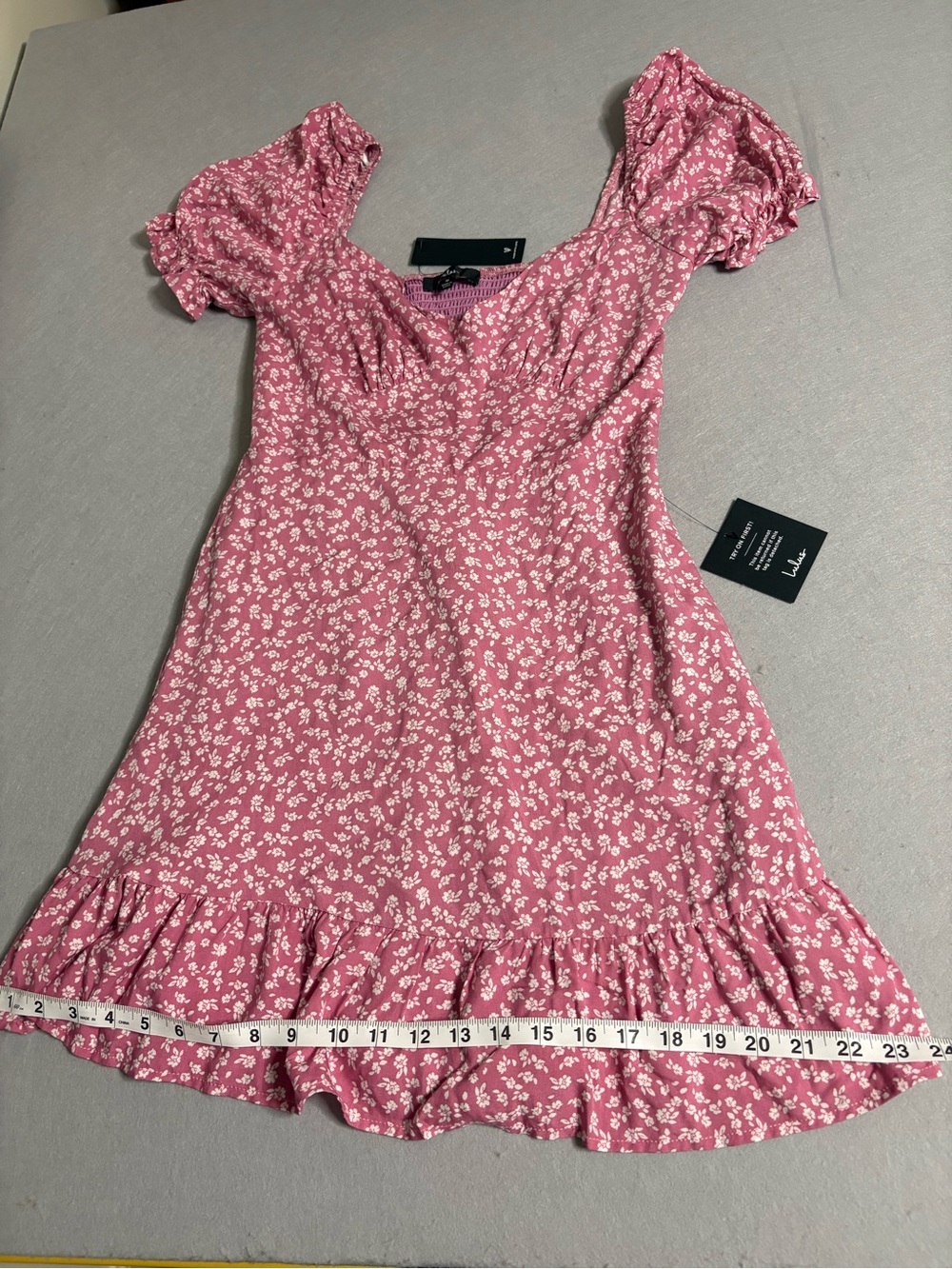NWT Lulu's Grateful Feelings Pink Floral Puff Sleeve Summer Dress sz M Chic Y2K - Picture 10 of 11